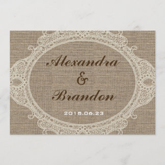 Antike rustikale Land-Leinwand-Spitze Einladung
