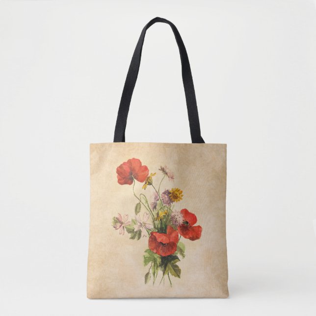 Antike rustikale rote Mohnblumen wilde Blumen Beig (Vorderseite)