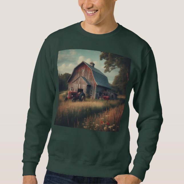 Antike rustikale Scheune und alte Traktoren Sweatshirt (Vorderseite)
