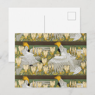 Antike Sage-Grün-Cockatoo-Papageien-Magnolien-Kuns Postkarte