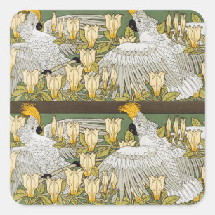 Antike Sage-Grün-Cockatoo-Papageien-Magnolien-Kuns Quadratischer Aufkleber