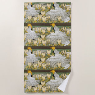 Antike Sage-Grün-Cockatoo-Papageien-Magnolien-Kuns Strandtuch