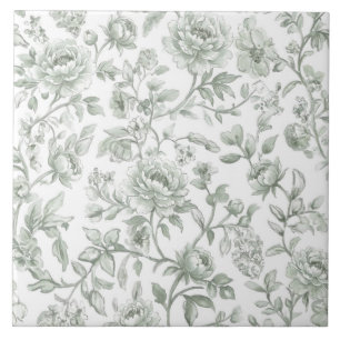 Antike Sagegrüne Toile-De-Jouy-Aquarell-Blumen Fliese