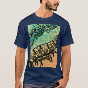 Antike Samoanische alte Teal-Tapa-Fäden T-Shirt
