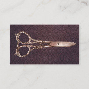 Antike Schere Hairstylist Vintage Purpur Damast Visitenkarte
