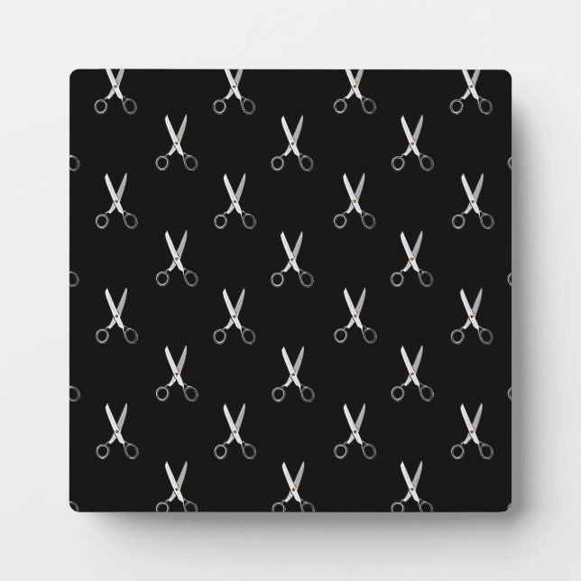 Antike Schere Schwarzes Minimalistisches Muster Fotoplatte (Vorderseite)