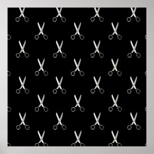 Antike Schere Schwarzes Minimalistisches Muster Poster