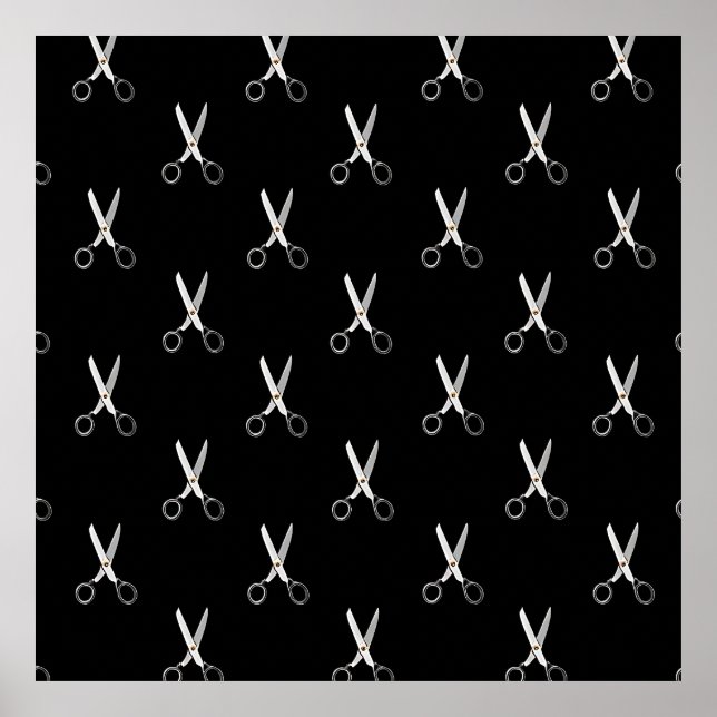 Antike Schere Schwarzes Minimalistisches Muster Poster (Vorne)