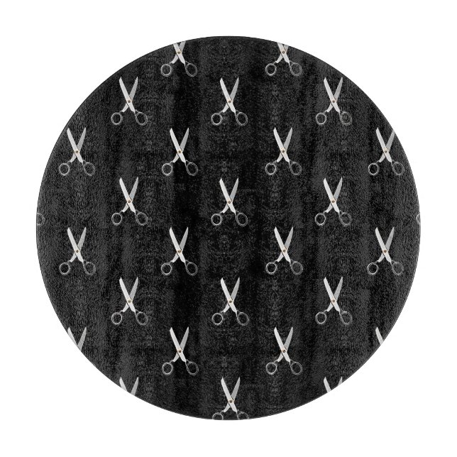 Antike Schere Schwarzes Minimalistisches Muster Schneidebrett (Vorderseite)