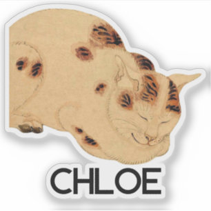 Antike Schlafkatze Japanischer Holzblock Ukiyo-e Aufkleber