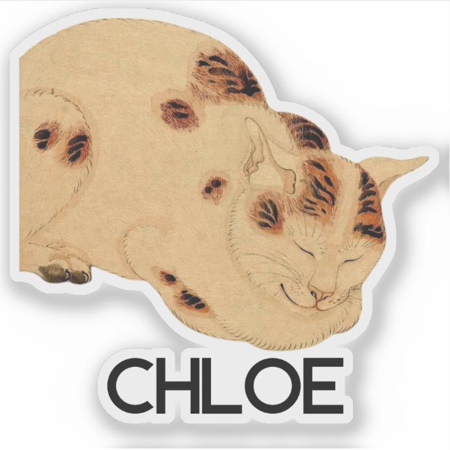 Antike Schlafkatze Japanischer Holzblock Ukiyo-e Aufkleber (Vorderseite)