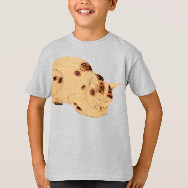 Antike Schlafkatze Japanischer Holzblock Ukiyo-e T-Shirt (Vorderseite)