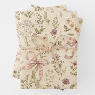 Antike Schleifenbögen Cottagecore Geschenkpapier Set