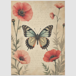 Antike Schmetterlings-Mohn-Blumen-Möbel-Decoupage Seidenpapier