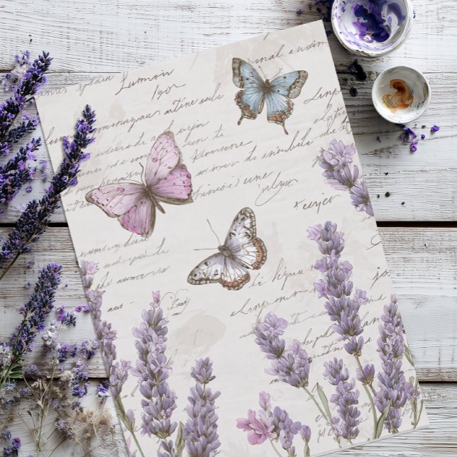 Antike Schmetterlingsephemera Seidenpapier (Butterflies and Lavender Tissue Paper)