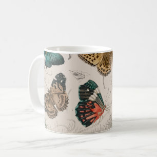 Antike Schmetterlingsillustration: 1820 Goldschmie Kaffeetasse