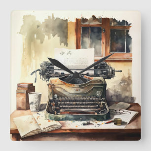 Antike-Schreibmaschine-Büro-Wanduhr Quadratische Wanduhr