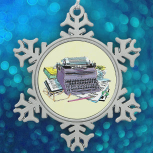 Antike Schreibwerkzeuge Schreibmaschine Papier Ble Schneeflocken Zinn-Ornament