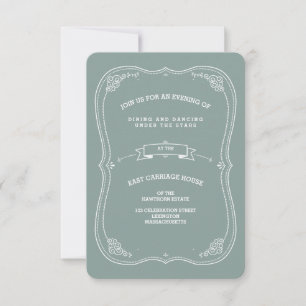 Antike Schriftrolle auf grüner Hochzeitsempfangska Einladung