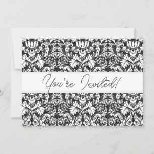 Antike Schwarz-Weiß-Damask-Lace-Brokat Einladung