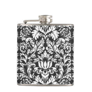Antike Schwarz-Weiß-Damask-Lace-Brokat Flachmann