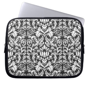 Antike Schwarz-Weiß-Damask-Lace-Brokat Laptopschutzhülle