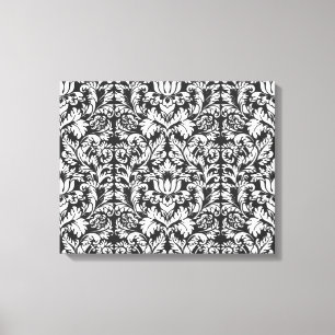 Antike Schwarz-Weiß-Damask-Lace-Brokat Leinwanddruck