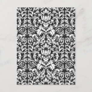 Antike Schwarz-Weiß-Damask-Lace-Brokat Postkarte