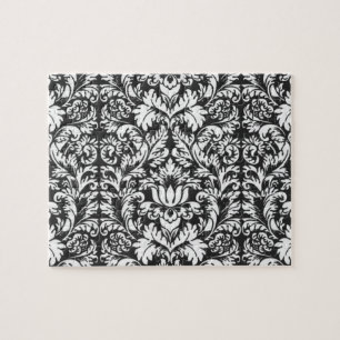 Antike Schwarz-Weiß-Damask-Lace-Brokat Puzzle
