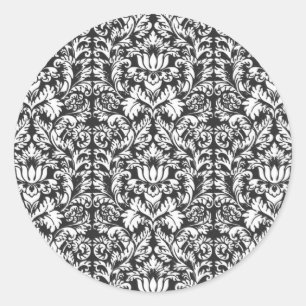 Antike Schwarz-Weiß-Damask-Lace-Brokat Runder Aufkleber