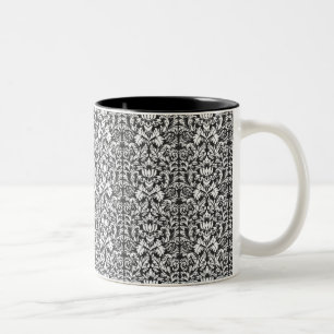 Antike Schwarz-Weiß-Damask-Lace-Brokat Zweifarbige Tasse