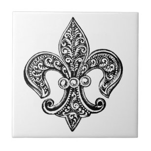 Antike Schwarz-Weiß-Lace-Fleur-de-Lis Fliese