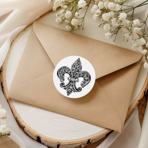 Antike Schwarz-Weiß-Lace-Fleur-de-Lis Runder Aufkleber