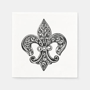Antike Schwarz-Weiß-Lace-Fleur-de-Lis Serviette