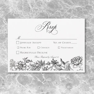 Antike Schwarz-Weiß-Tapete Florale Hochzeit RSVP Karte