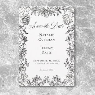Antike Schwarz-Weiß-Tapete Florale Hochzeit Save The Date