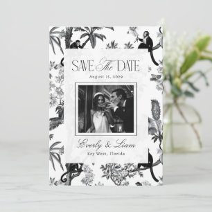 Antike Schwarz-Weiß-Tropen-Toile-de-Jouy-Hochzeit Save The Date