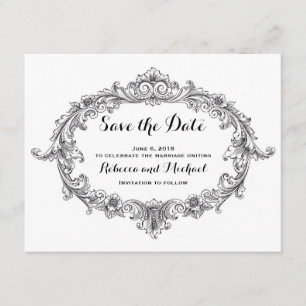 Antike schwarz-weiße Schriftrolle 'Save the Date' Save The Date
