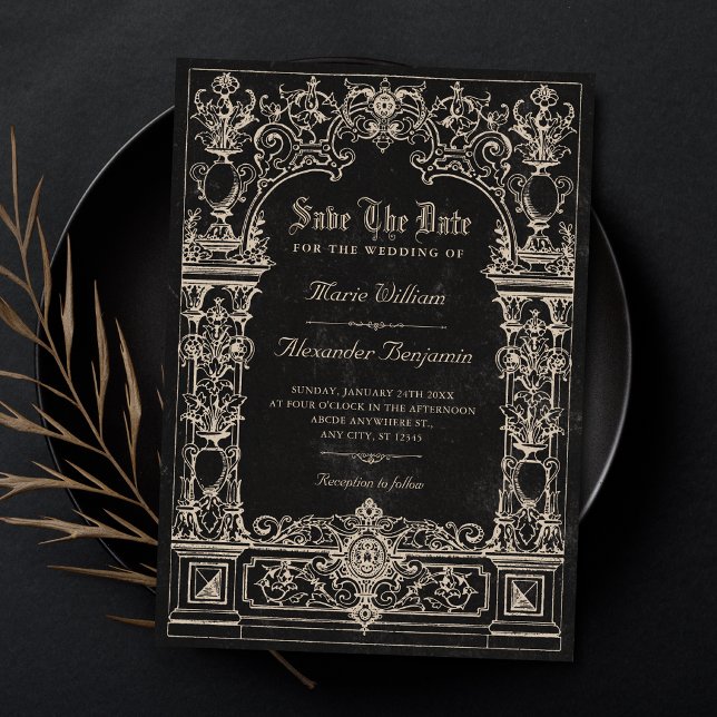 Antike schwarze barock gotische Bogenhochzeit Save The Date (Von Creator hochgeladen)