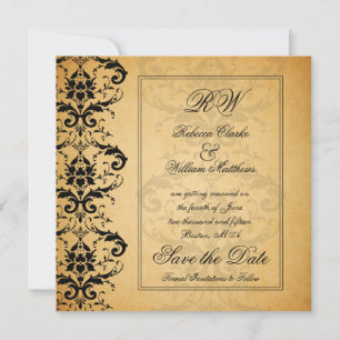 Antike schwarze Damast "Save the Date"-Ankündigung Save The Date