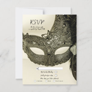 Antike schwarze Feder-Maskerade-Maske Hochzeit RSV Einladung