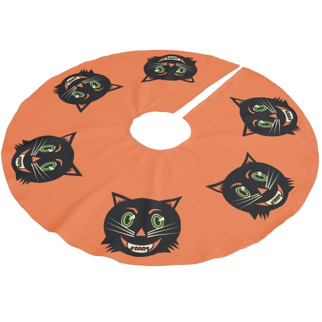 Antike schwarze Katze Polyester Weihnachtsbaumdecke (Schrägansicht)