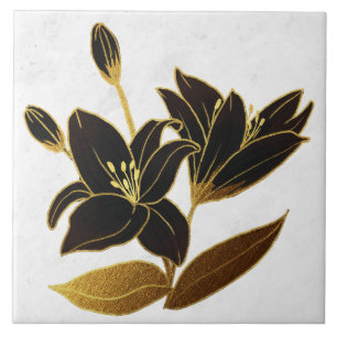 Antike schwarze Lilien-Keramikfliese Fliese