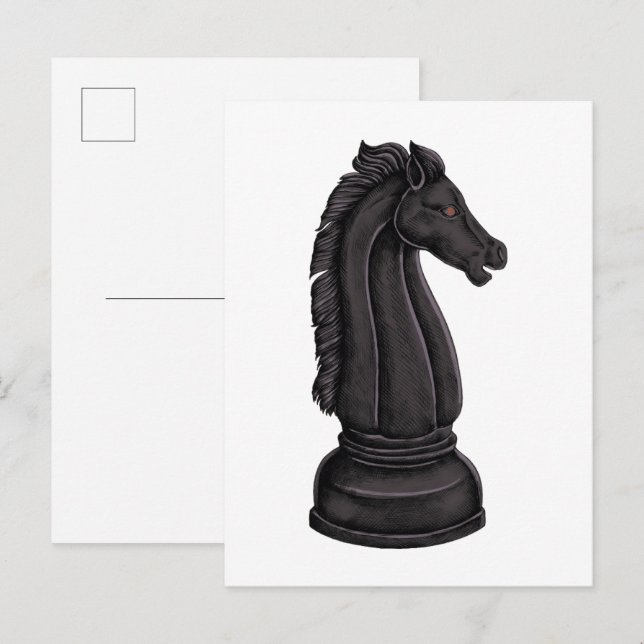 Antike schwarze Schachfigur Postkarte (Vorne/Hinten)
