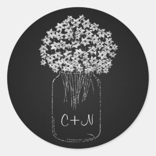 Antike schwarze Tafel-Mason-Glas-Blumen-Hochzeit Runder Aufkleber