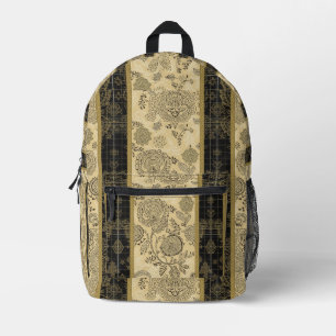 Antike schwarze und goldene Damast-Blumentapete Bedruckter Rucksack