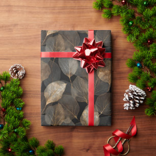 Antike schwarze und goldene Skelettblätter Geschenkpapier