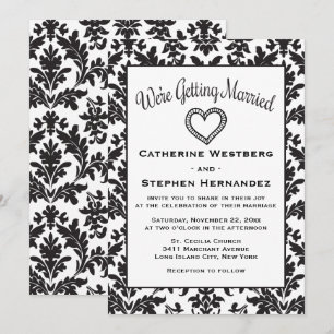 Antike schwarze und weiße Damast-Blumenhochzeit Einladung
