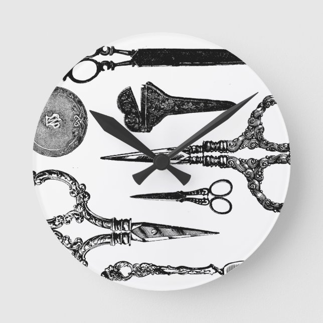 Antike Scissors Vignette Runde Wanduhr (Vorderseite)