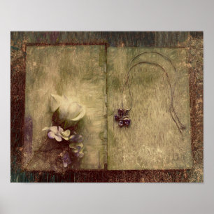 Antike Sepia-Braun Floral Alt Textur Poster
